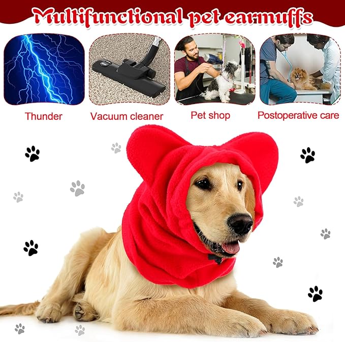 Clysee Winter Dog Hats Quiet Ears for Dogs Ear Muffs Pet Neck Warmer Scarf Hoodie Noise Protection Cover Beanie Head Wrap Costume for Pet Dog Cats(Red,S)