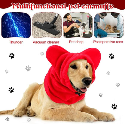 Clysee Winter Dog Hats Quiet Ears for Dogs Ear Muffs Pet Neck Warmer Scarf Hoodie Noise Protection Cover Beanie Head Wrap Costume for Pet Dog Cats(Red,S)