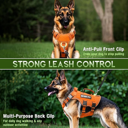 WINSEE Mesh Dog Harness with 10 Pet Patches for Large Service Dog in Training, Breathable Tactical Molle Vest with Double Handle, Reflective Military Pet Vest for Walking Hiking