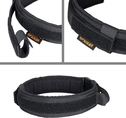 EXCELLENT ELITE SPANKER Tactical Dog Collar Nylon Adjustable Training Collar Military Dog Collar Heavy Duty Metal Buckle with Control Handle for Medium and Large Dogs with Patchese(Black-M)