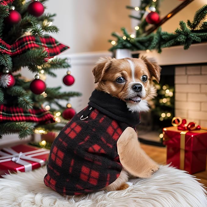 Rbenxia 4 Pieces Red Buffalo Plaid Dog Sweaters with Leash Ring Soft Fleece Vest Dog Pullover Warm Jacket Pet Dogs Clothes Winter Dogs Outfits for Small Puppy Cat Pets (Medium)