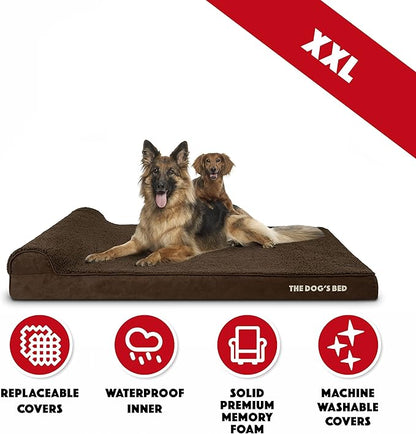 The Dog’s Bed Orthopedic Headrest Dog Bed XXL Brown Plush, Memory Foam, Pain Relief for Arthritis, Hip & Elbow Dysplasia, Post Surgery, Lameness, Waterproof Washable Cover, Veterinary Approved
