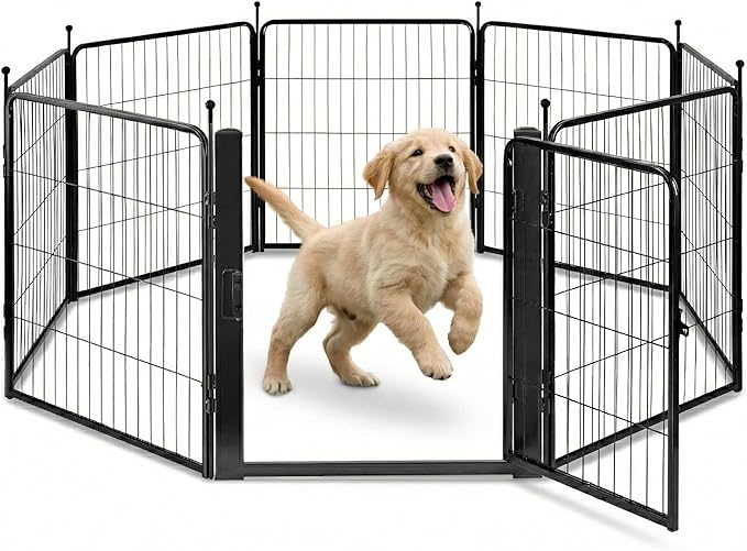 FreePet Dog Playpen for Indoor, Yard, RV Camping, 32 inch 8 Panels for Small and Puppy Dogs, Black│Patented (Black)