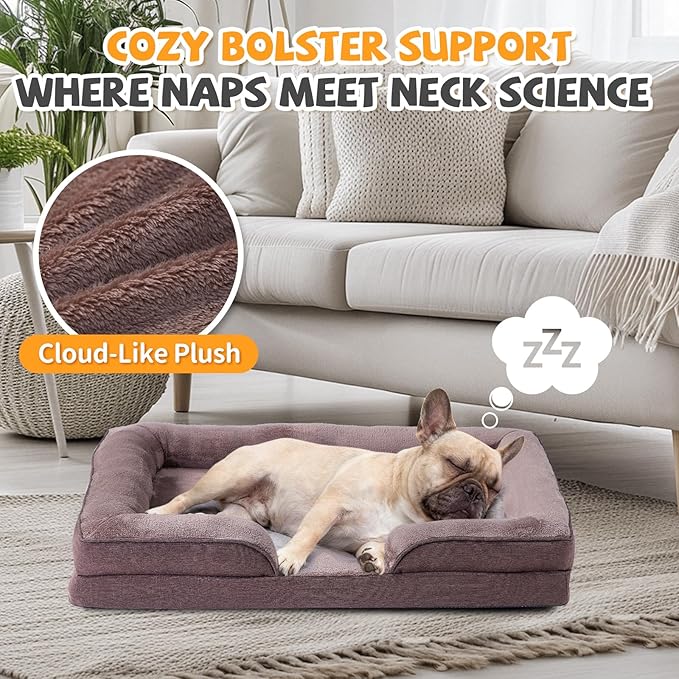 Makigued Orthopedic Dog Bed for Medium Dogs Egg Crate Foam Pet Sofa with Waterproof Liner, Removable Washable Cover, Nonslip Bottom, Cozy Couch for Small & Medium Dogs and Cats, 24x18x6.5, Dark Brown