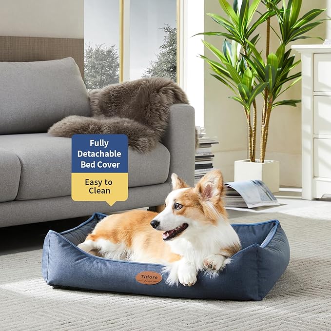 Tidore Orthopedic Dog Beds for Medium Dogs, Durable Egg Crate Foam Sofa Dog Bed wit Washable Removable Cover,Waterproof Lining,Pet Bed for Large Dogs (Navy Blue, 31.5" L x 25.2" W x 7" Th)