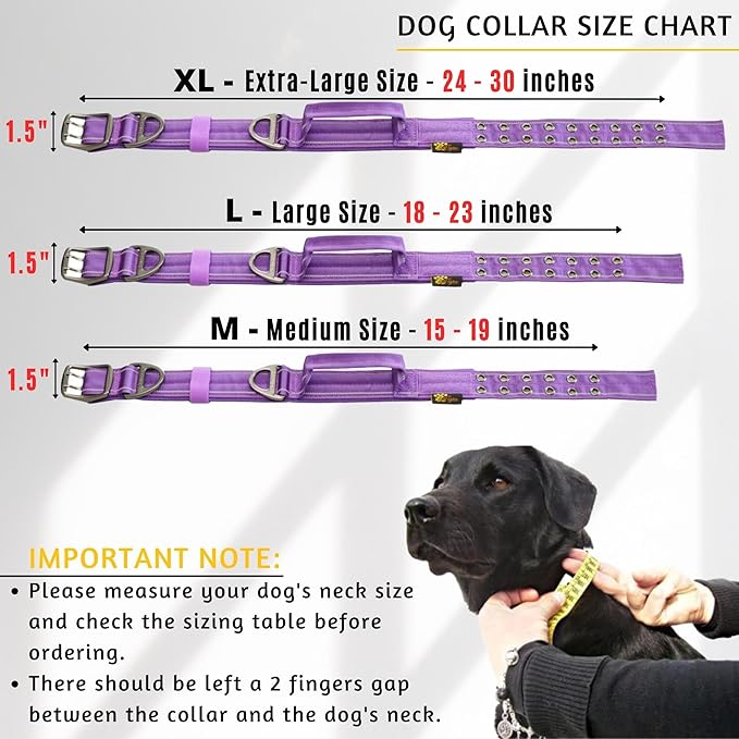 ADITYNA Heavy Duty Dog Collar – Reflective Purple Tactical Collar with Handle – Fits Extra-Large Dogs (24–30" Neck) – Wide, Thick, Soft Neoprene Padded