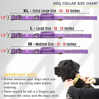 ADITYNA Heavy Duty Dog Collar – Reflective Purple Tactical Collar with Handle – Fits Extra-Large Dogs (24–30" Neck) – Wide, Thick, Soft Neoprene Padded