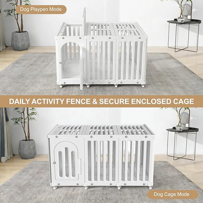 AOOLE Dog Playpen with Door & Cover Top, Fence Panel Puppy Playpen, Room Dog Crate, Pet Playpen for Small & Medium Dogs, Puppy Play Pen for Indoors & Outdoor (50" L x 35" W x 30" H)