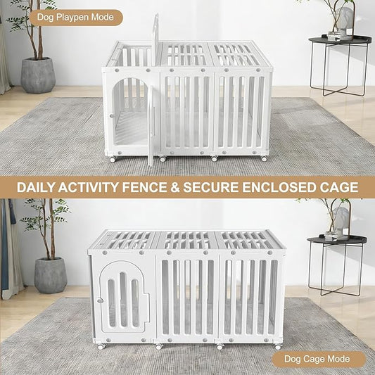 AOOLE Dog Playpen with Door & Cover Top, Fence Panel Puppy Playpen, Room Dog Crate, Pet Playpen for Small & Medium Dogs, Puppy Play Pen for Indoors & Outdoor (50" L x 35" W x 30" H)