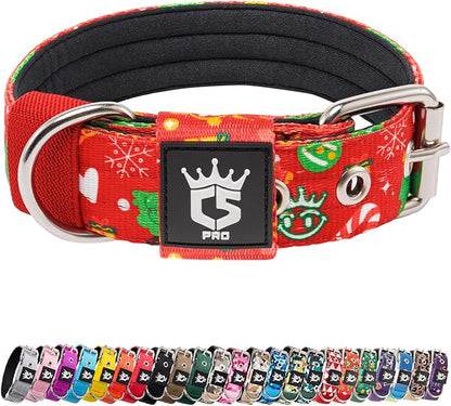TSPRO Tactical Dog Collar 1.25 Inch Wide Thick Dog Collars with Heavy Duty Metal Buckle, Durable, Strong, Adjustable for Small Dogs (Christmas Red S)
