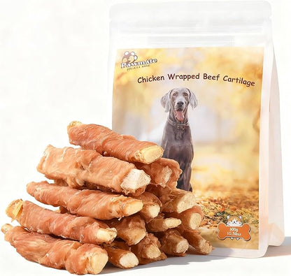 Pawmate Dog Treats Chicken Wrapped Beef Cartilage w/Calcium Supplement, Rawhide Free Dog Chews Long Lasting, Grain Free Healthy Training Treats Snacks for Small Medium Large Dogs, 12 Counts, 10.6 oz