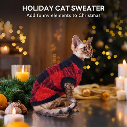 PUMYPOREITY Christmas Sweater for Cats, Cozy Fleece Cat Shirt - Stretchy & Warm, Super Soft Kitten Sweater, Machine Washable Pet Clothing for Comfort & Style, Red, M