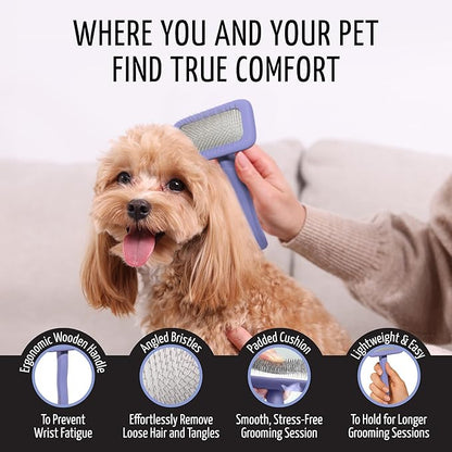 Tauro Pro Line Dog Brush for Shedding - Labradoodle, Goldendoodle or Poodle Long or Medium Hair - Slicker Brush for Dogs & Cat Grooming, Flexible Cushion & Non-Slip Grip (Size M - Purple)