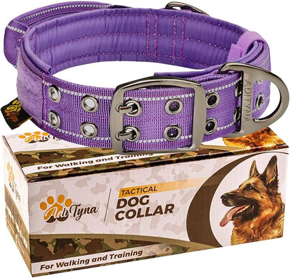ADITYNA Heavy Duty Dog Collar – Reflective Purple Tactical Collar with Handle – Fits Extra-Large Dogs (24–30" Neck) – Wide, Thick, Soft Neoprene Padded