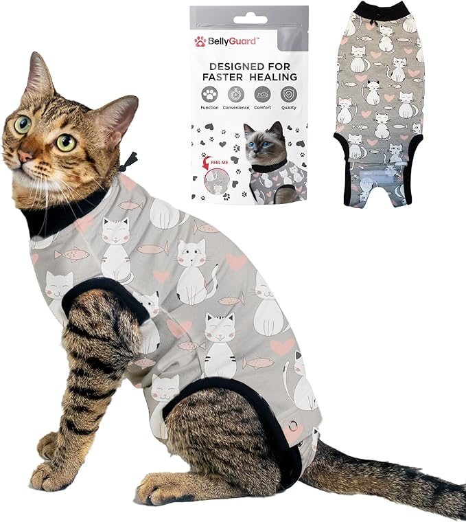 BellyGuard Cat Recovery Suit for Female and Male, Cat Surgery Suit Alternative, Onesie for After Spay Care, Post-Surgery Protective Body Cover for Feline and Kitten Healing