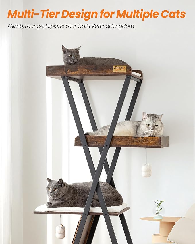 Modern Wood Cat Tree Tower for Indoor Cats Large Adult - 67 Inch Tall Multi-Level Heavy Duty Cat Condo Trees Furniture with Caves Perch Bed Scratching Board - XL Big Sturdy Wooden Kitty Climbing House