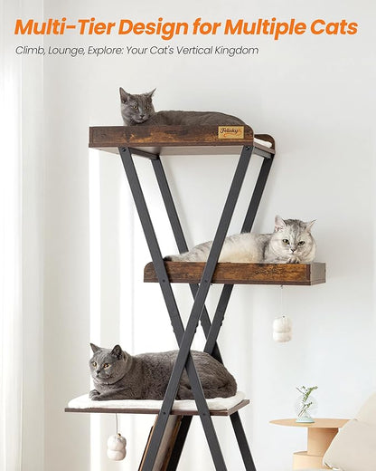 Modern Wood Cat Tree Tower for Indoor Cats Large Adult - 67 Inch Tall Multi-Level Heavy Duty Cat Condo Trees Furniture with Caves Perch Bed Scratching Board - XL Big Sturdy Wooden Kitty Climbing House