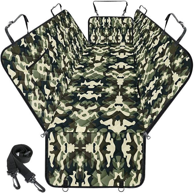 NECKORY Waterproof Dog Car Seat Cover for Back Seat - Durable, Scratch Proof Pet Hammock with Nonslip Design & Storage Pockets, Fits Cars, SUVs, Trucks- S, Camouflage