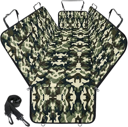 NECKORY Waterproof Dog Car Seat Cover for Back Seat - Durable, Scratch Proof Pet Hammock with Nonslip Design & Storage Pockets, Fits Cars, SUVs, Trucks- S, Camouflage