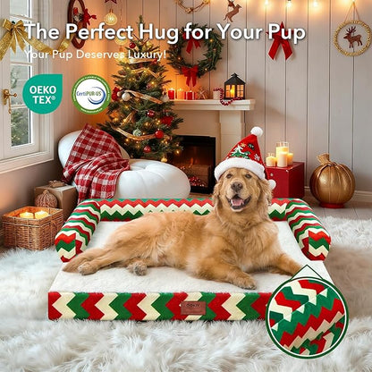 XL Christmas Dog Bed for Extra Large Dogs-Waterproof Large Dog Cat Bed with Sides,Foam Big Pet Couch Sofa Beds with Washable Removable Cover，Comfort Orthopedic Pet Beds with Non-Slip Bottom