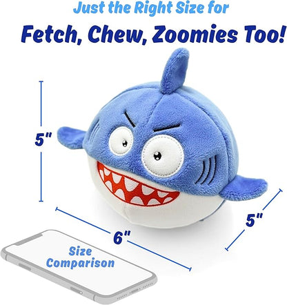 3 in 1 Squeaky Soft Plush Super Durable Dog Chew Toy for Aggressive Chewers, No Stuffing Interactive Tough Rip & Reveal Crinkle Shark Ball in Gift Box, Puppy, Small & Large Breed Pet Birthday Present