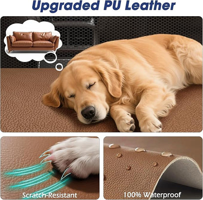 FURTIME Large Dog Car Seat, Upgraded PU Leather Back Seat Extender with Hard Bottom, Waterproof Pet Car Seat Cover for Medium Sized Dog, Pet Hammock for Cars, SUVs, Trucks, Brown