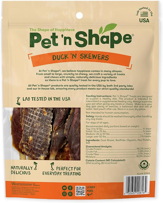 Pet 'n Shape Chik 'n Skewers – Duck Wrapped Rawhide Chew Dog Treats - 1 Pound