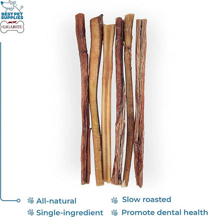 GigaBite Single Ingredient All Natural Free Range Bully Treats and Chews - Bully Sticks/Bladder Sticks/Beef Esophagus by Best Pet Supplies - Bully Sticks (Regular 12"), Pack of 6