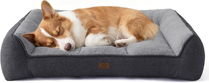 Bedsure Orthopedic Dog Bed Medium Size Dog - Extra Thick Supportive Medium Dogs Beds with Waterproof Washable Cover, Comfort Pet Bed Sofa with Soft Plush Sherpa and Nonskid Bottom, Grey, 35"