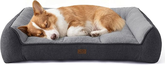 Bedsure Orthopedic Dog Bed Medium Size Dog - Extra Thick Supportive Medium Dogs Beds with Waterproof Washable Cover, Comfort Pet Bed Sofa with Soft Plush Sherpa and Nonskid Bottom, Grey, 35"
