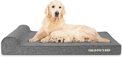 The Dog’s Bed Orthopedic Headrest Dog Bed XL Grey Linen, Memory Foam, Pain Relief for Arthritis, Hip & Elbow Dysplasia, Post Surgery, Lameness, Waterproof Washable Cover, Veterinary Approved