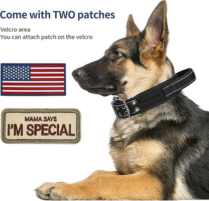 Annchwool Tactical Dog Collar for Medium and Large Dog,Adjustable Military Dog Collar with Soft Padded Handle,Heavy Duty Double Buckle Design(Black,M)
