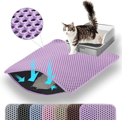 Petinstinct Jumbo Cat Litter Mat, 46x26 Inches Double Layer Honeycomb Litter Trapping Mat, Non Slip Waterproof Urine Proof Extra Large Cat Litter Box Mat, Kitten Supplies and Essentials, XXL, Purple