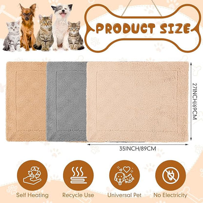 Novabright 3 Pack Self Warming Dog Bed for Large Dog 27x35 Inch Mat Self Heating Cat Reflects Body Heat Extra Warm Thermal Pet Pad Washable Cat Bed for Outdoor Indoor Kittens Puppy(Black/Gray/Khaki)