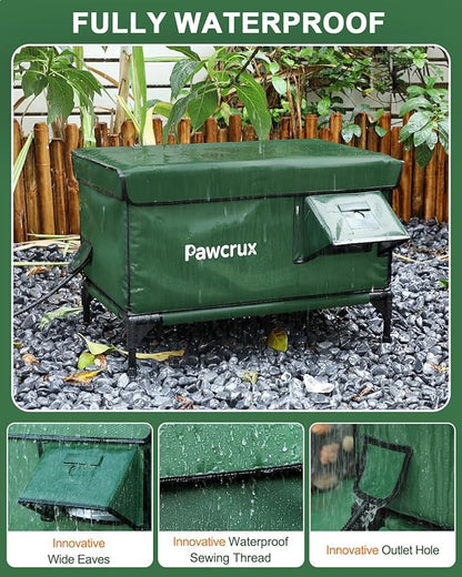 Heated Cat House for Outdoor Cats, Waterproof Insulated Outdoor Cat House with Heating Pad, Weatherproof Elevated Heated Cats House for Outside Feral Cats (Green, 29" L x 17" W x 20" H)