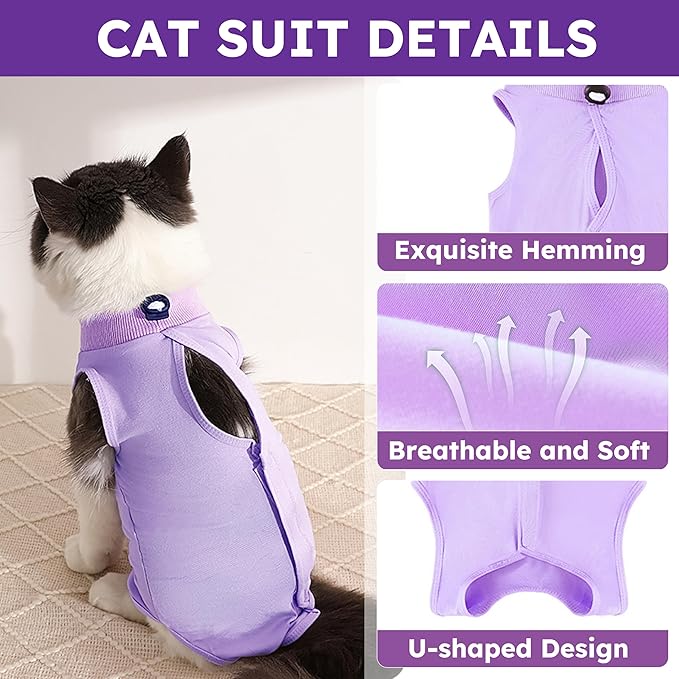 Hpetppy Cat Recovery Suit for Abdominal Wounds or Skin Diseases,Kitten Onesie for Cats After Surgery Wear Surgical Spay Suit for Female Cats Kitten Cone of Shame Alternative-Purple(S)