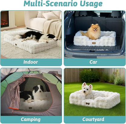 COZY KISS Orthopedic Dog Bed for Medium Small Size Dog, Soft and Warm Faux Fur Sofa for Pet Up to 40 lbs, Foam Bolster Anti-Slip Couch with Washable Removable Cover, M 30x20x6.5 inch, Beige