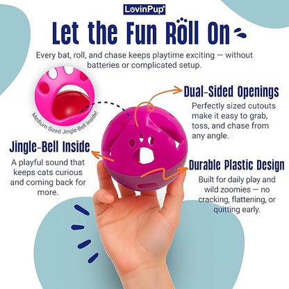 LOVINPUP Large Cat Ball Toy with Bell – Interactive Rolling Design for Active Play – Sturdy Plastic Cat Toy Ball That Stays Visible During Play – Blue 1 Pack for Cats, Kittens, and Small Pets