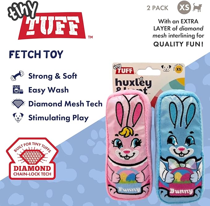 Huxley & Kent Funny Dog Toy w/Squeaker – Power Plush Squeaky Dog Toys for Small Dogs – Durable Small Stuffed Animal for Indoor Play & Fetch - Tiny Tuff Funny Bunnies, 2pk