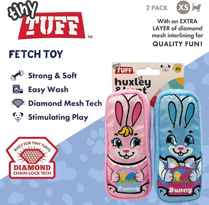Huxley & Kent Funny Dog Toy w/Squeaker – Power Plush Squeaky Dog Toys for Small Dogs – Durable Small Stuffed Animal for Indoor Play & Fetch - Tiny Tuff Funny Bunnies, 2pk
