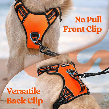 rabbitgoo Dog Harness Small Sized Dog, No Pull Pet Harness with Soft Padded Handle, Adjustable Reflective Vest with 3 Buckles, Easy Walking Harness with 2 Leash Clips, Orange, S