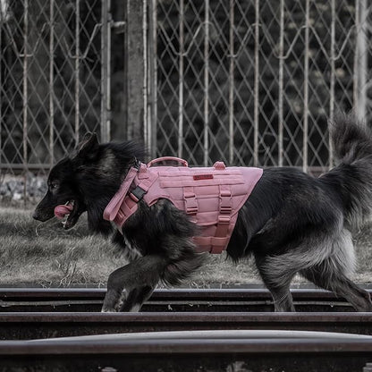 OneTigris Large Tactical Dog Harness, No Pulling Adjustable Dog Vest Harness, Heavy Duty Dog Harness with Handle, Large Hook and Loop Panels for Patch(Pink,M)