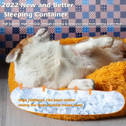 Calming Dog Bed for Medium Dogs Washable Donut 30 inches Anti-Slip Pet Bed,Round Fluffy Plush Faux Fur Cat Bed,Fits up to 45 lbs Pets,Orange