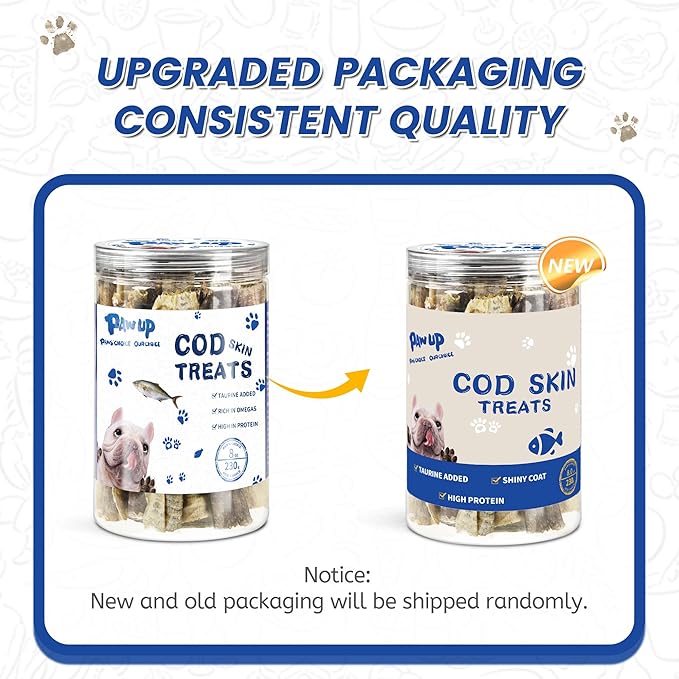 PAWUP Dog Treats, Cod Skins Dog Treat with Taurine, One-Ingredient Grain-Free Chew Fish Skin Rolls Rich in Omega3, 8 oz (4-6 Count)