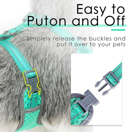 ThinkPet Reflective Breathable Soft Air Mesh No Pull Puppy Choke Free Over Head Vest Ventilation Harness for Puppy Small Medium Dogs (Neon Green,L)