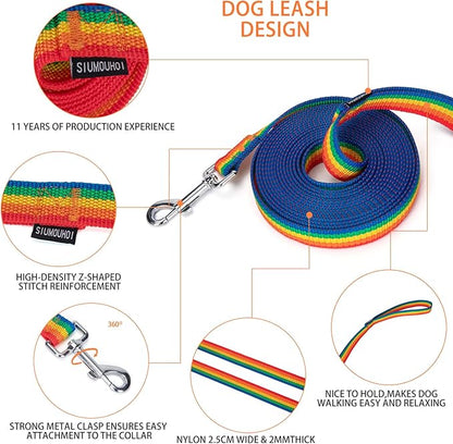 Siumouhoi Strong Durable Nylon Dog Training Leash, 1 Inch Wide Traction Rope, 6 ft 10ft 15ft Long, for Small and Medium Dog (Rainbow, 15 Feet)