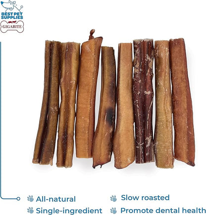 GigaBite Single Ingredient All Natural Free Range Bully Treats and Chews - Bully Sticks/Bladder Sticks/Beef Esophagus by Best Pet Supplies - Bully Sticks (Premium 6"), Pack of 8