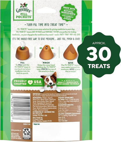 Greenies Pill Pockets, Small Size Dog Treats, Peanut Butter Flavor, 3.2 oz. Pouch
