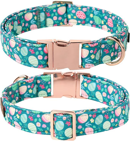 Lionet Paws Easter Green Dog Collar,Eggs Dog Collar for Medium Dogs, Adjustable Cotton Flower Pet Collars for Small Medium Dogs