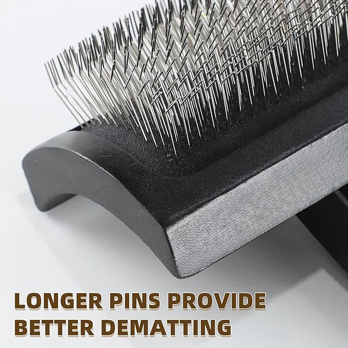 Wooden Dog Slicker Brush Cat Grooming Brush with Extra Long Pin for Long Haired Dogs Poodles Goldendoodles and Labradoodles Black